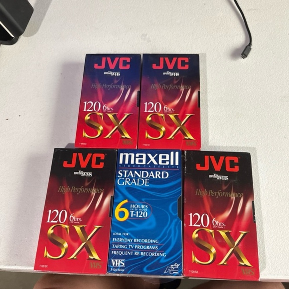 Lot of 5 New Sealed JVC T-120 SX Blank VHS Tapes VCR High Performance 6-hour